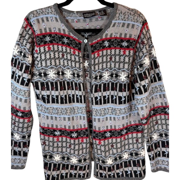 Rebecca Malone Cardigan Sweater Women's Small Petite Wool Blend Flowers - Picture 5 of 10